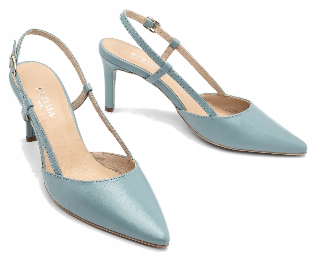 Ryłko modré dámské lodičky z kůže bez paty na podpatku 38,5