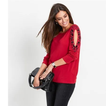 BONPRIX SWETER PULLOVER ODKRYTE RAMIONA ZDOBIENIE CYRKONIE 40-42