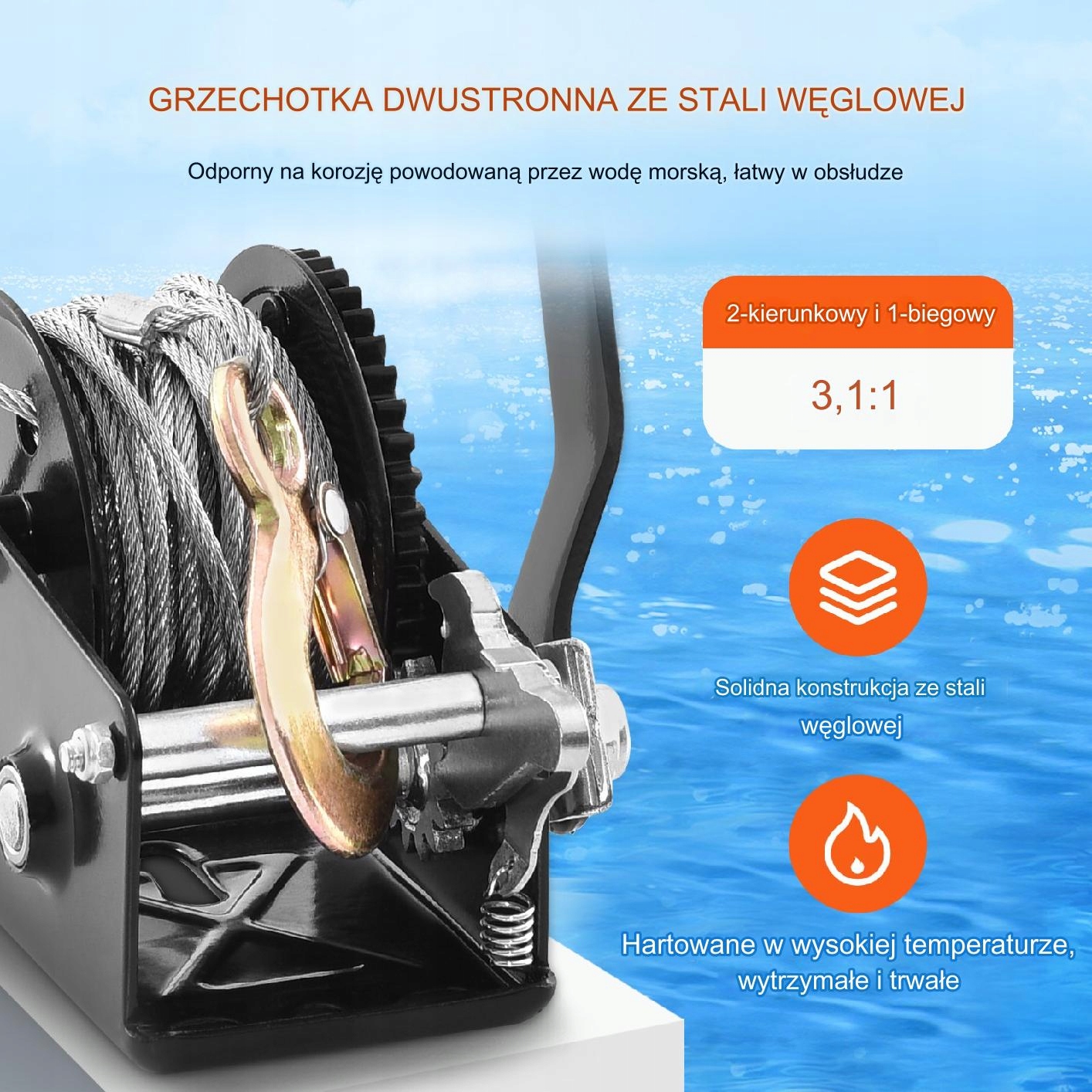 Wciągarka Ręczna z Korbą 362 kg Uciąg 362 lb