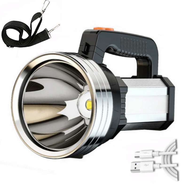 Latarka led akumulatorowa 12000mAh srebrna taktyczna warsztatowa halogen