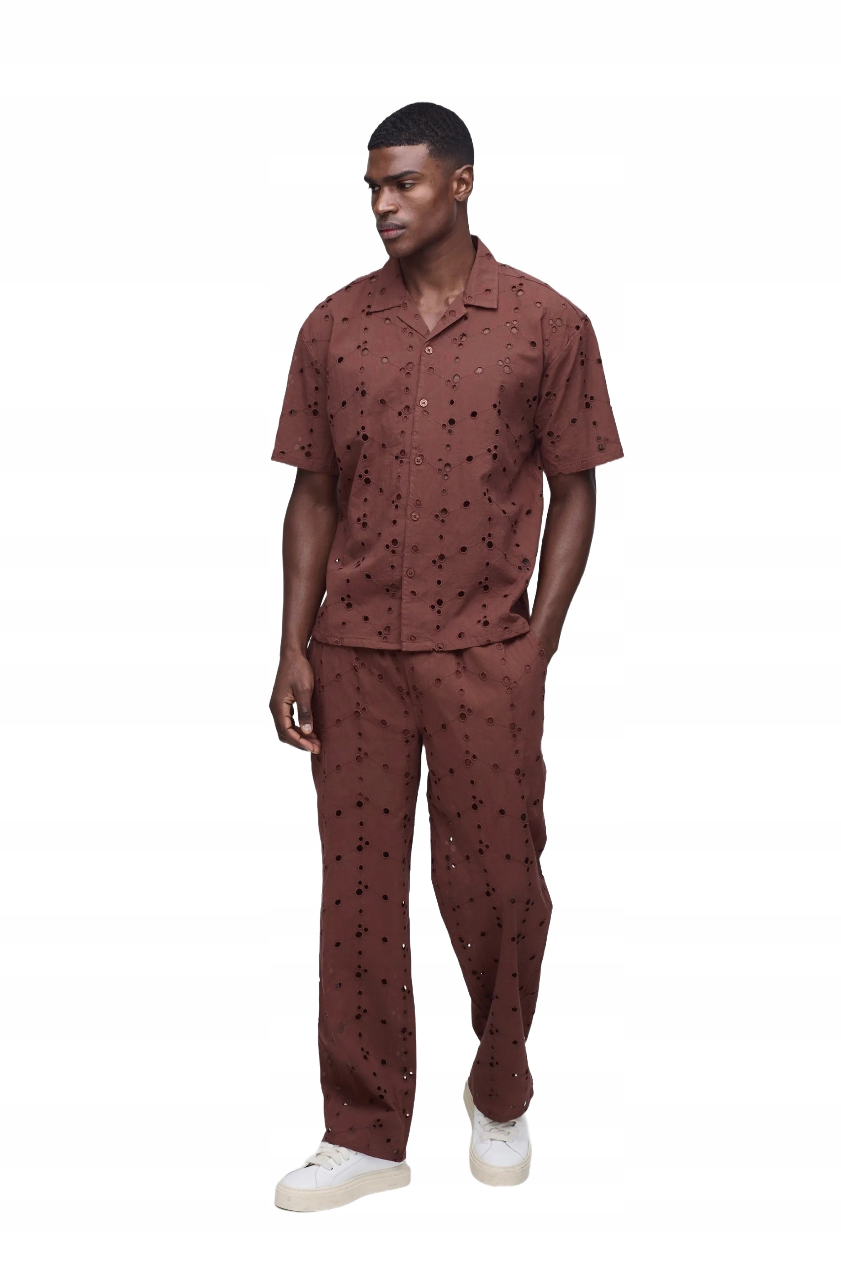 Boohooman Pánský Hnědý Komplet S Ažurovým Vzorem Bavlna M Z3A