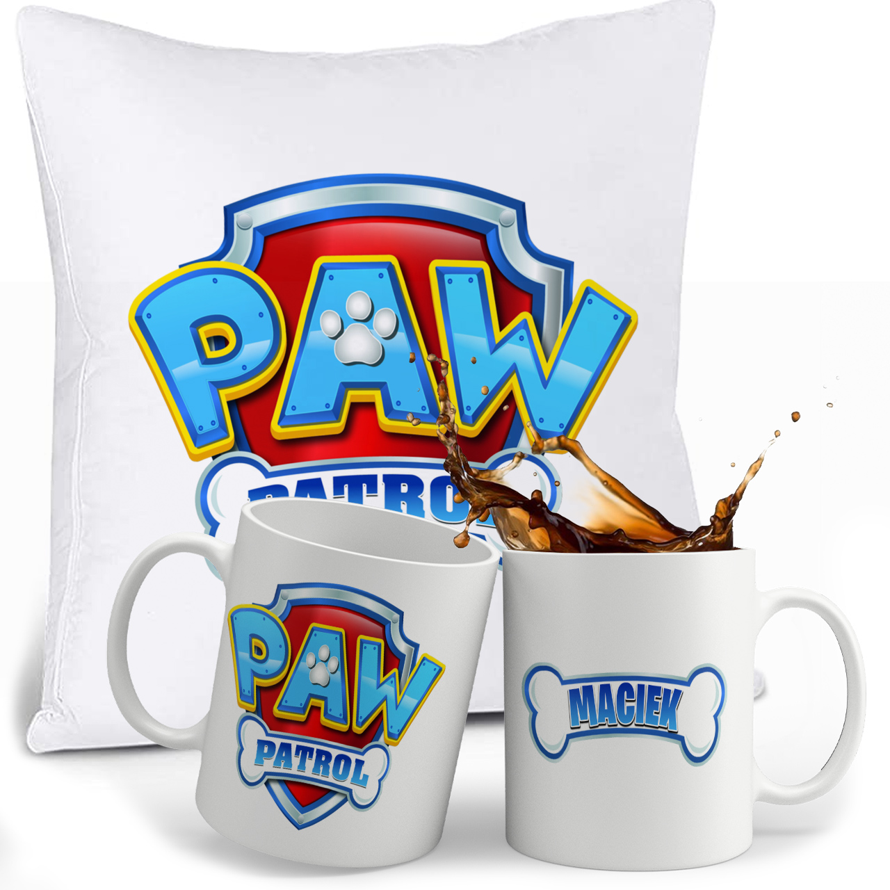 

Zestaw Psi Patrol Kubek Poduszka Imie