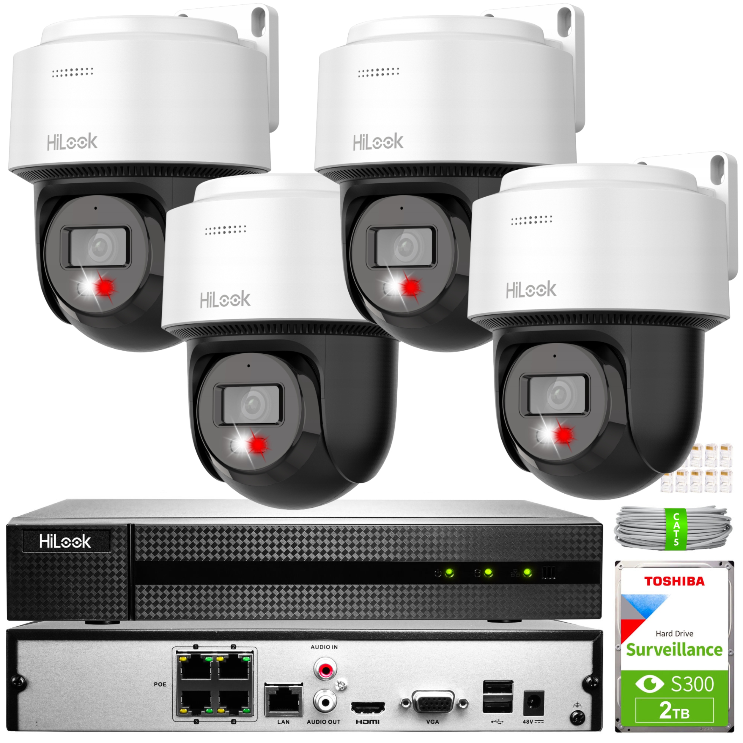 Zestaw Monitoringu 4x PTZ-N2C600M-DE 6MPX Ip IR30M Hilook By Hikvision