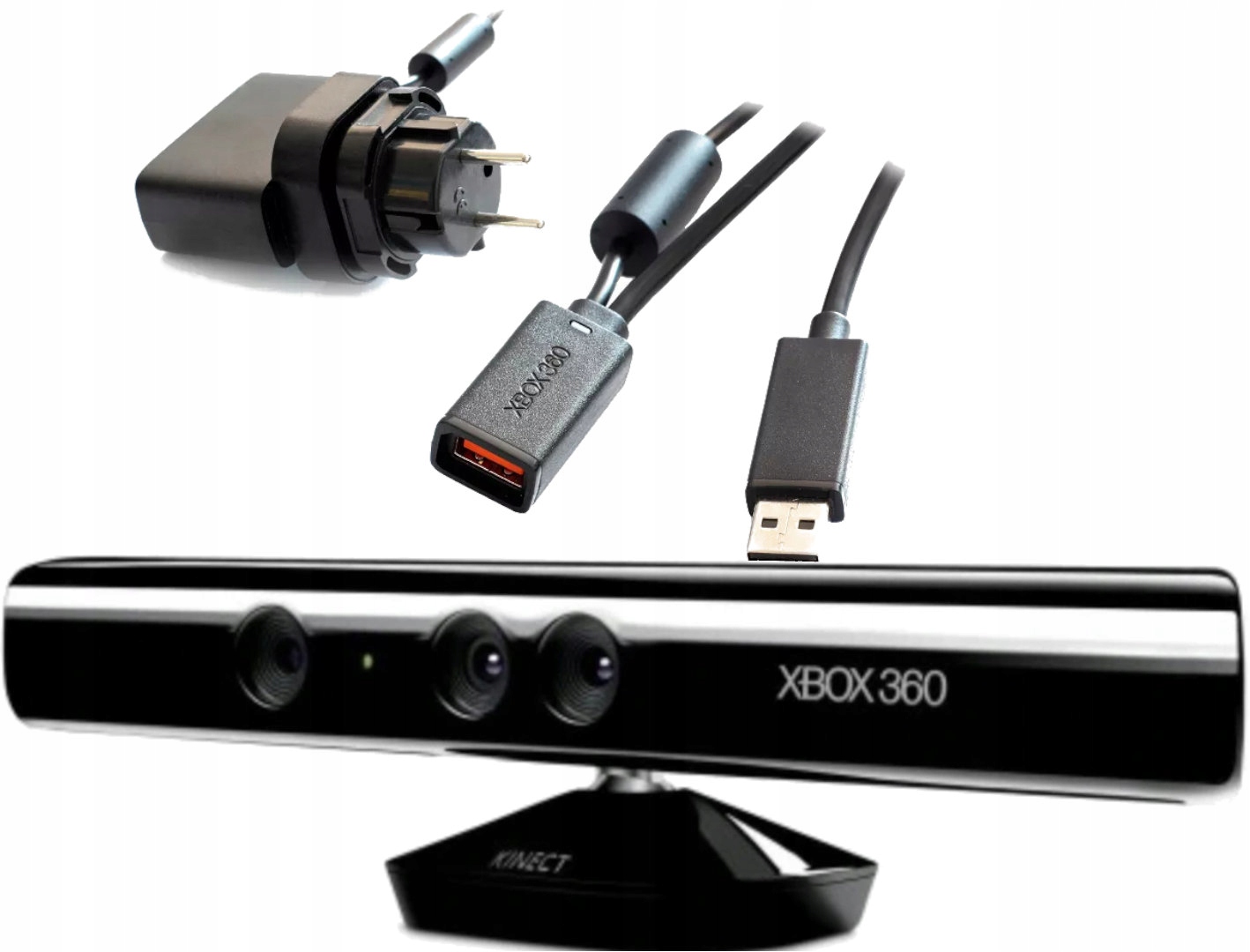 XBOX 360 KINECT CZARNY + ZASILACZ DO KONSOLI XBOX 360 FAT KOMPLET