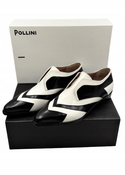Buty Pollini Skórzane półbuty biało czarne Unisex roz.38