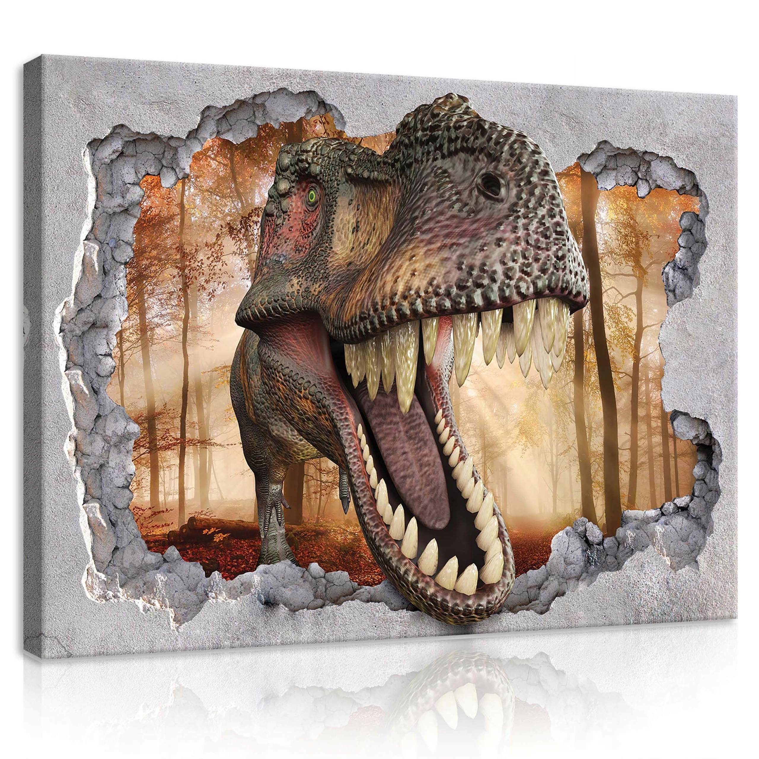 Obraz 100x75 Dinosaurus T-Rex stěna díra les 3D iluze umění