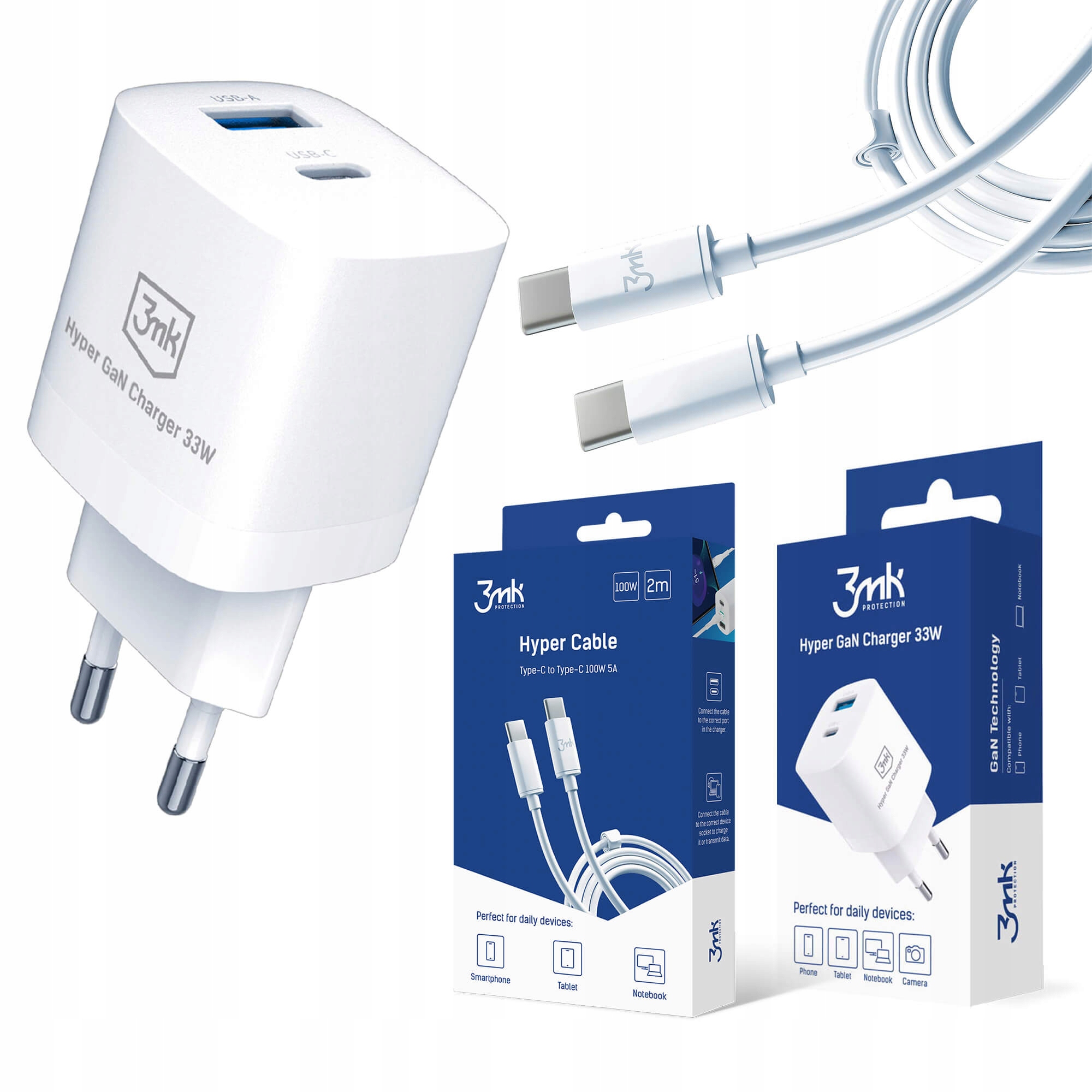 

Ładowarka sieciowa 3mk GaN 33W Kabel Usb-c 100W