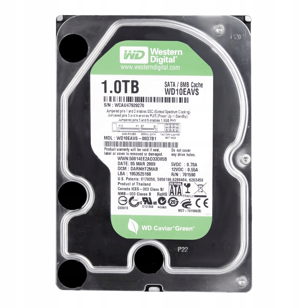 Wd Green 1TB 7.2K 8MB Sata II 3.5'' WD10EAVS