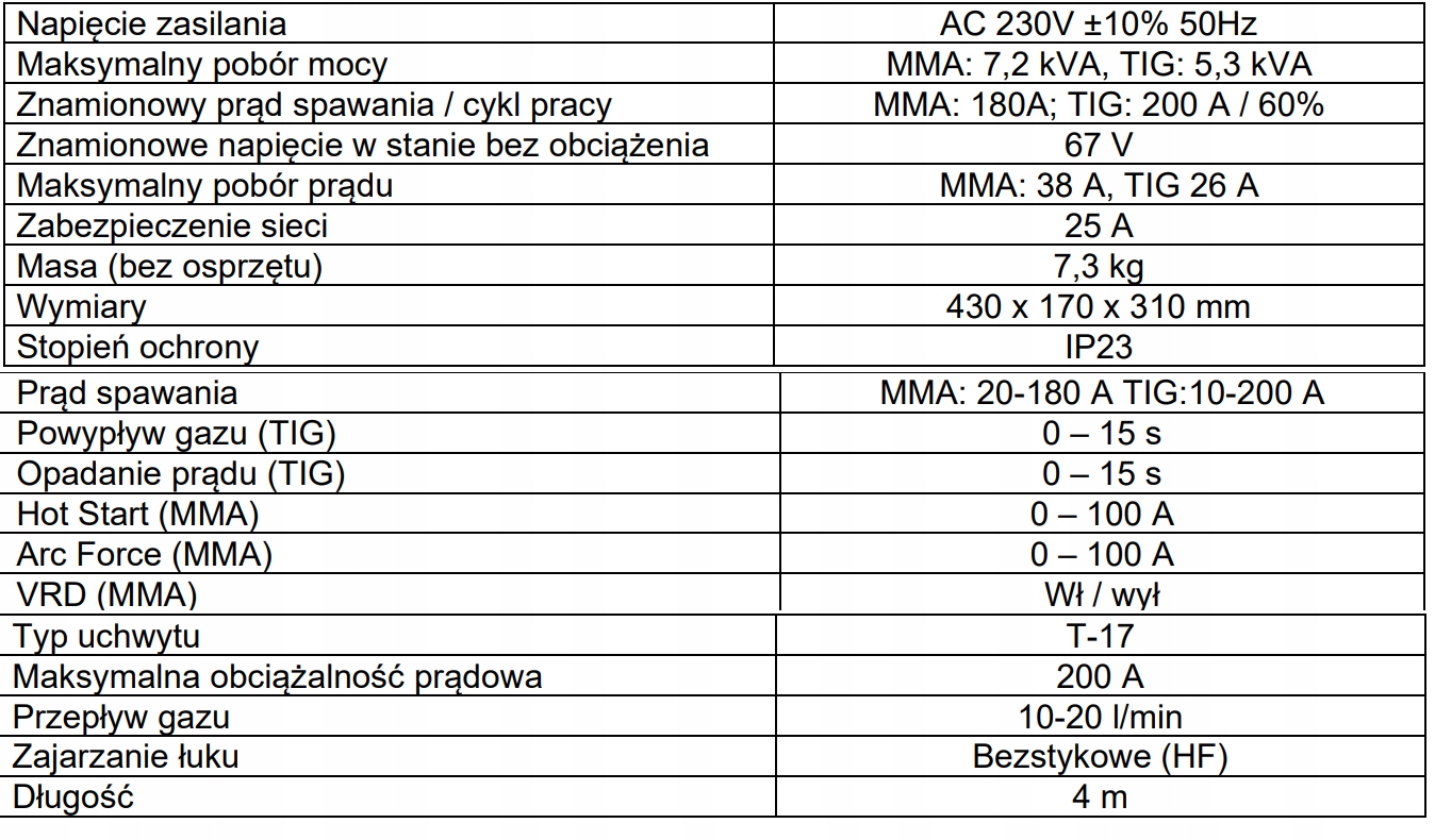 Spawarka PROSTOWNIK INWERTOROWY DIGITIG 212 COLD Zakres spawania 10-200 A