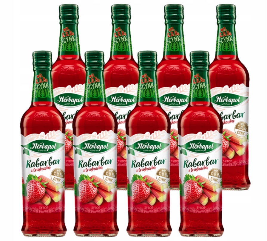 Sada 8 kusů sirupu Herbapol Rebarbora jahoda 420ml