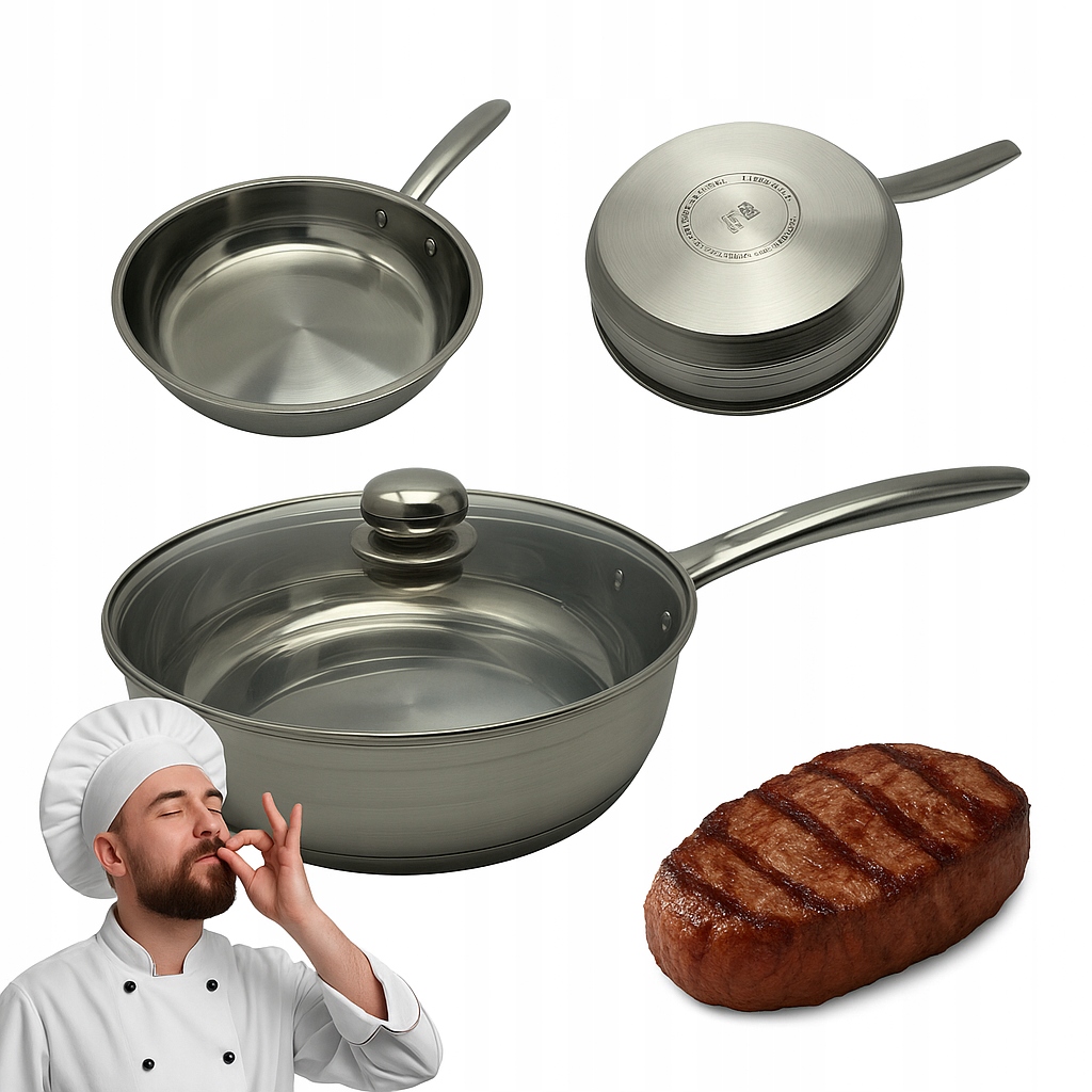 Patelnia tradycyjna 28 cm stal nierdzewna indukcja z pokrywką