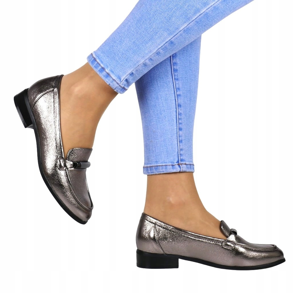 Dámské Nazouvací Mokasíny S Řetízkem, Ploché Polobotky, Barva Stříbrná