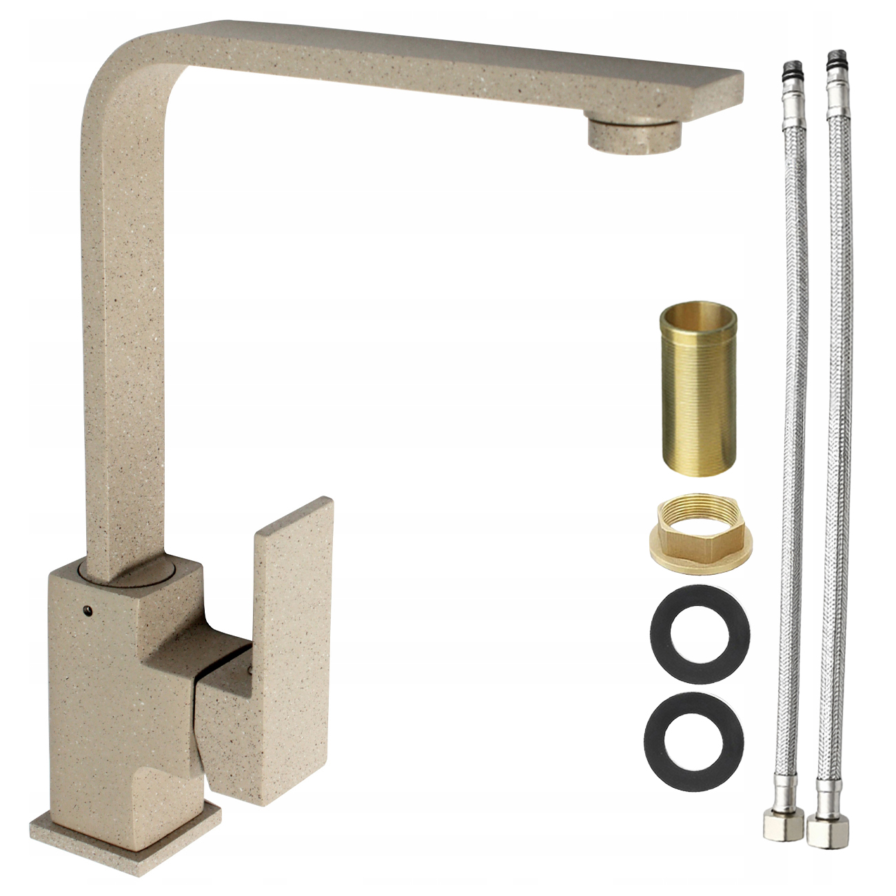 Bateria kuchenna stojąca beżowy granit zlewozmywakowa