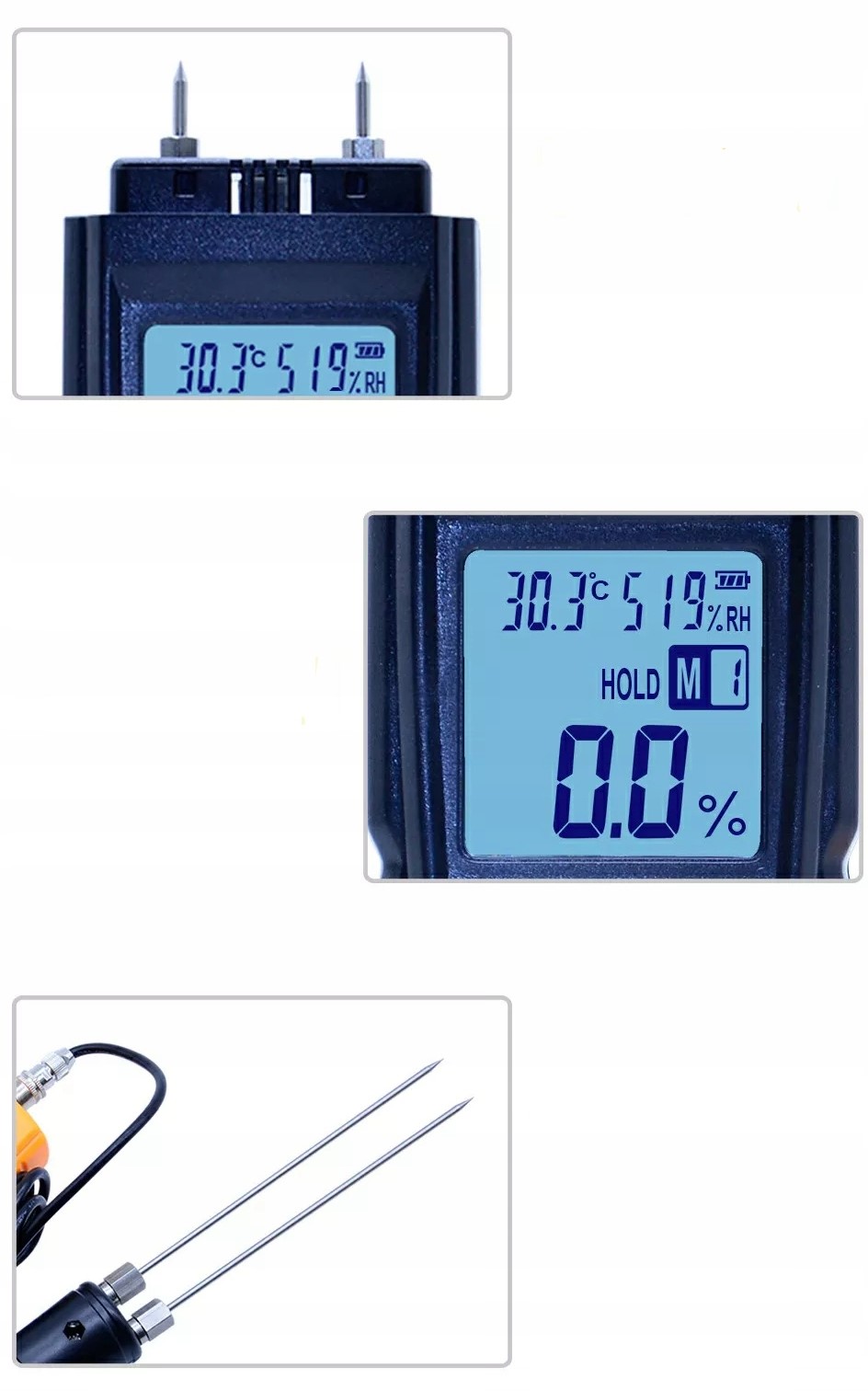 WILGOTNOŚCIOMIERZ MIERNIK WILGOTNOŚCI DO DREWNA TROCIN PELETU DRZEWNEGO CE Długość 1 mm