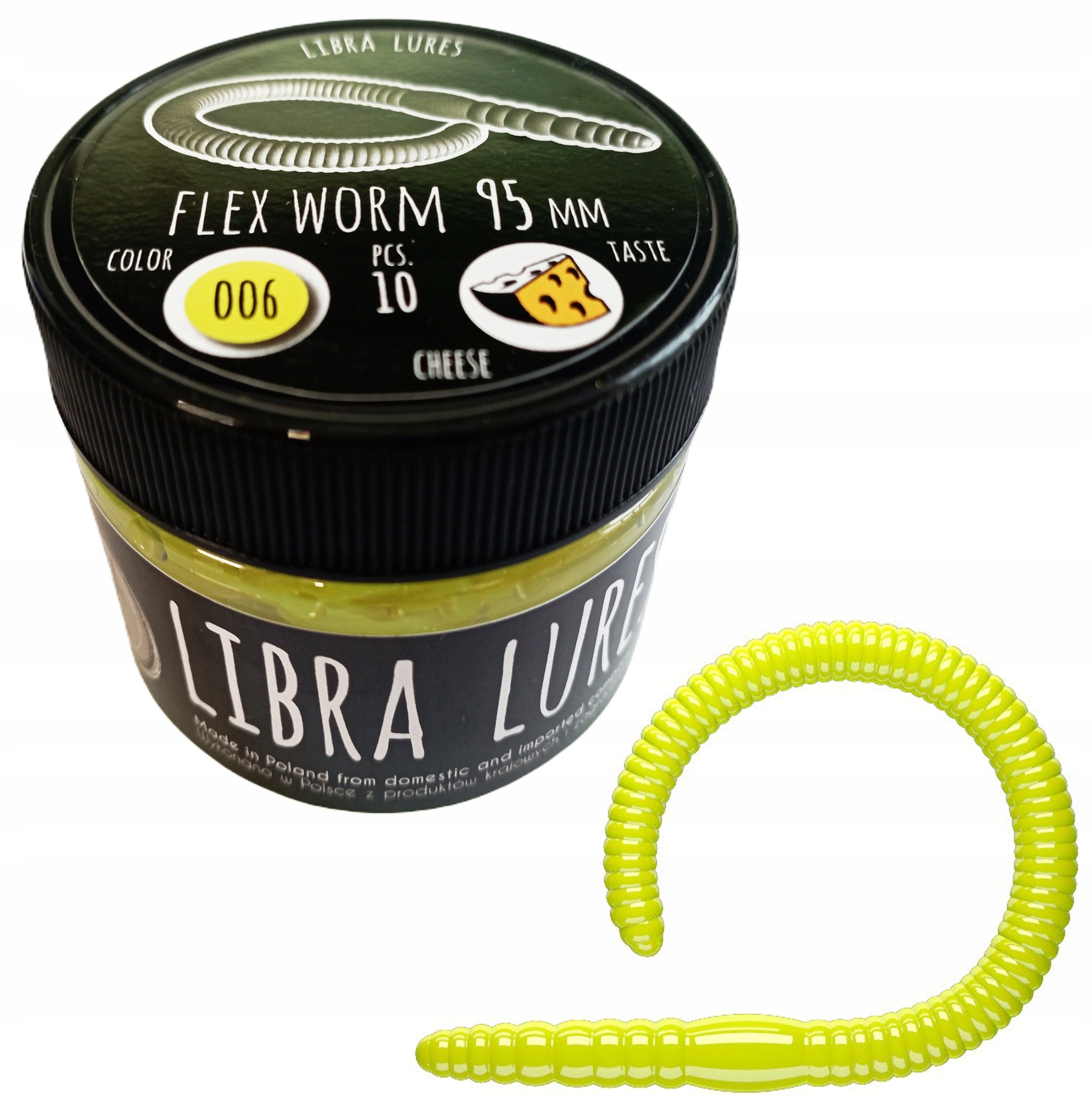 Libra Lures Flex Worm 9,5cm 006 Hot Yellow kryl Smak: Kryl, Długość (cm): 9
