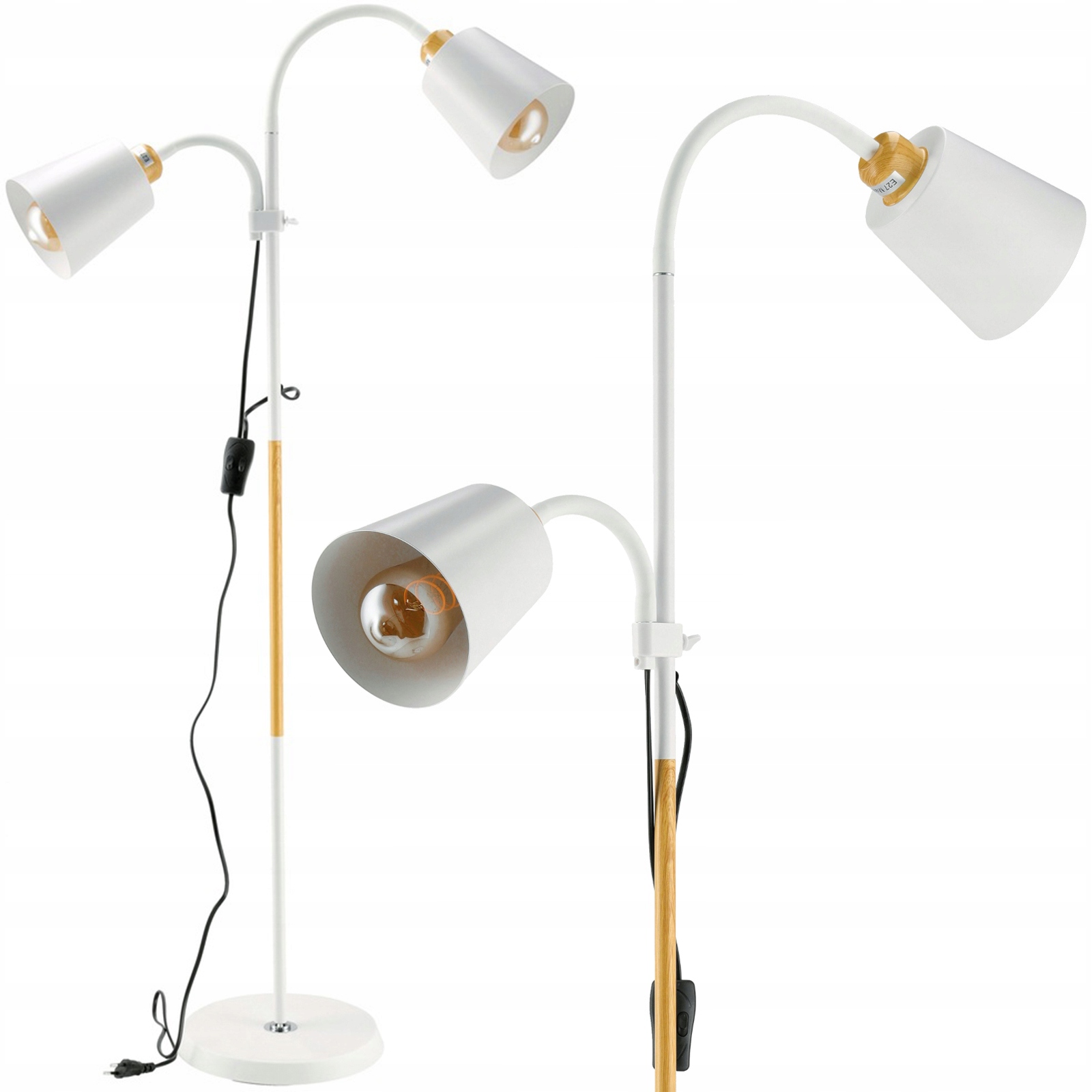 Lampa Stojąca Podłogowa Podwójna LED 2x E27 185cm LOFT z Włącznikiem Biała
