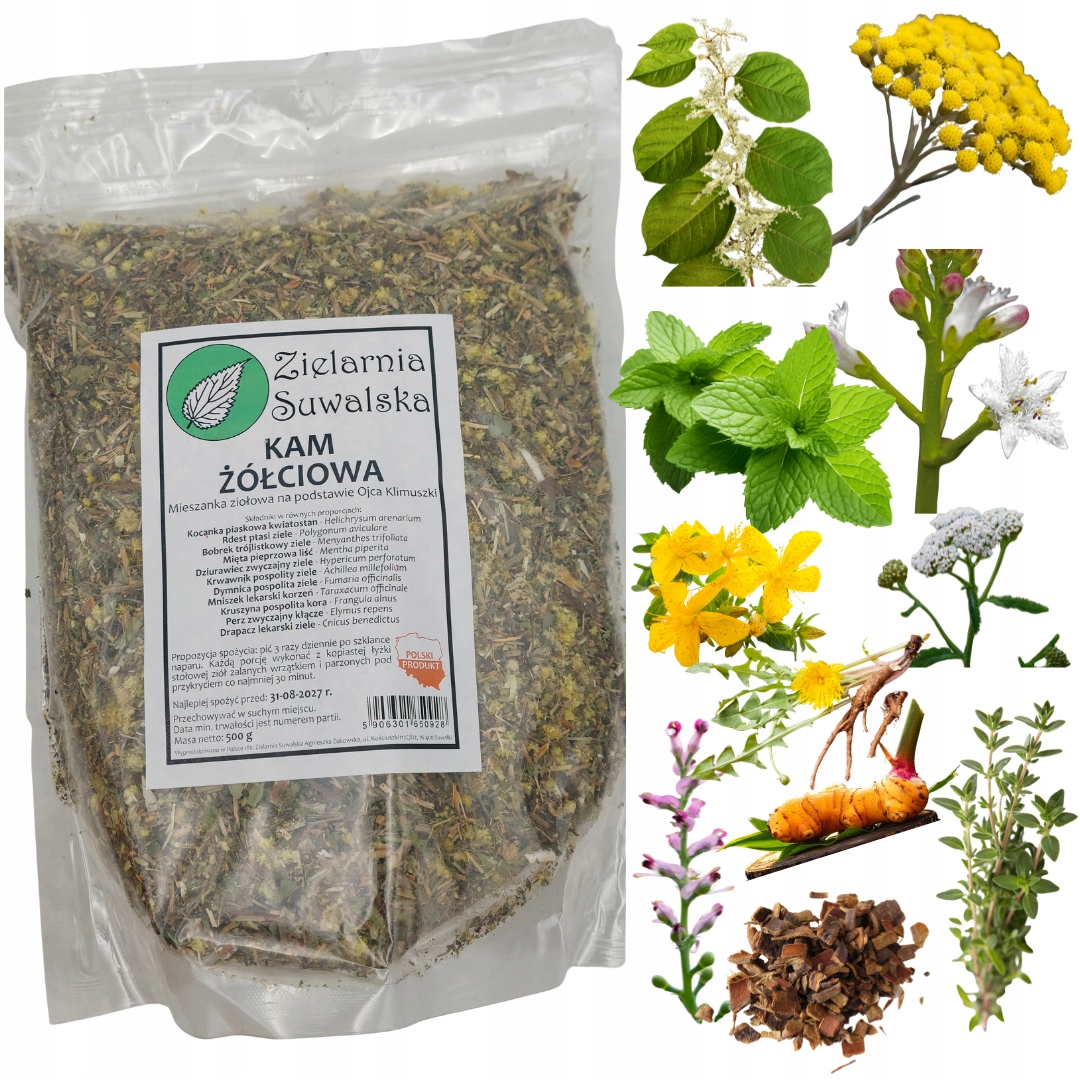 Zielarnia Suwalska Kam żółciowa 500g na podstawie O. Klimuszki Trawienie