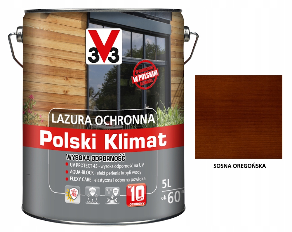 Lazura V33 Polski Klimat 10 lat 5 L odporny Sosna oregońska satyna