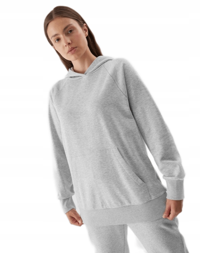 4F Tepláková Mikina nerozepínací s kapucí, volná bavlněná, šedá S