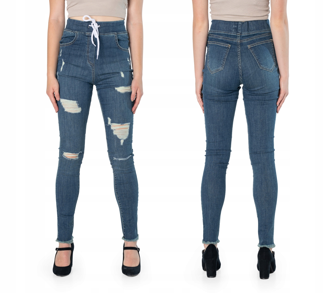 Spodnie Jeans Rurki Damskie Wysoki Stan 9021A-5 32