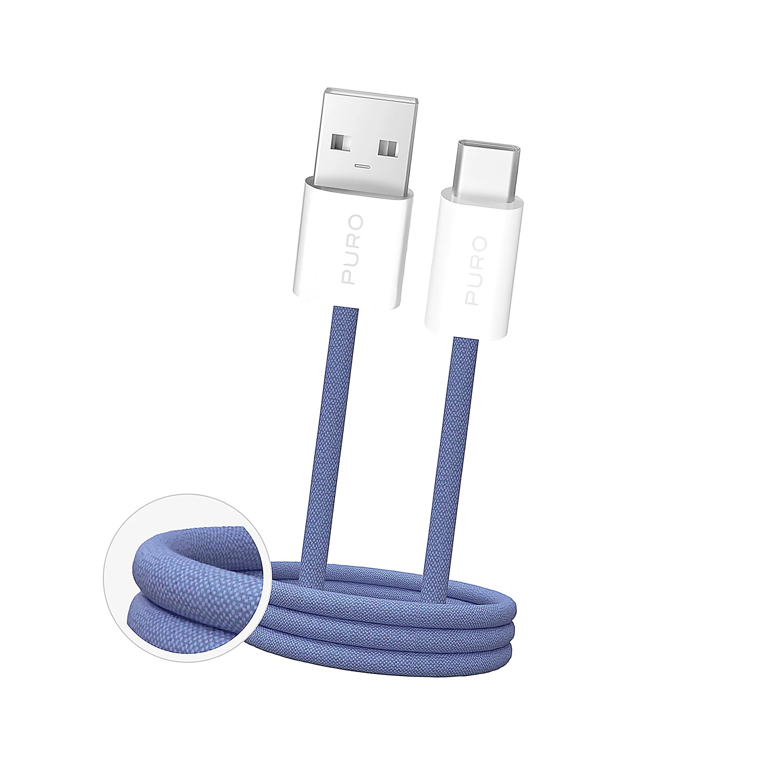 Kabel Puro Fabrik 2.0 10W Usb-a Usb-c w oplocie 1,5m niebieski