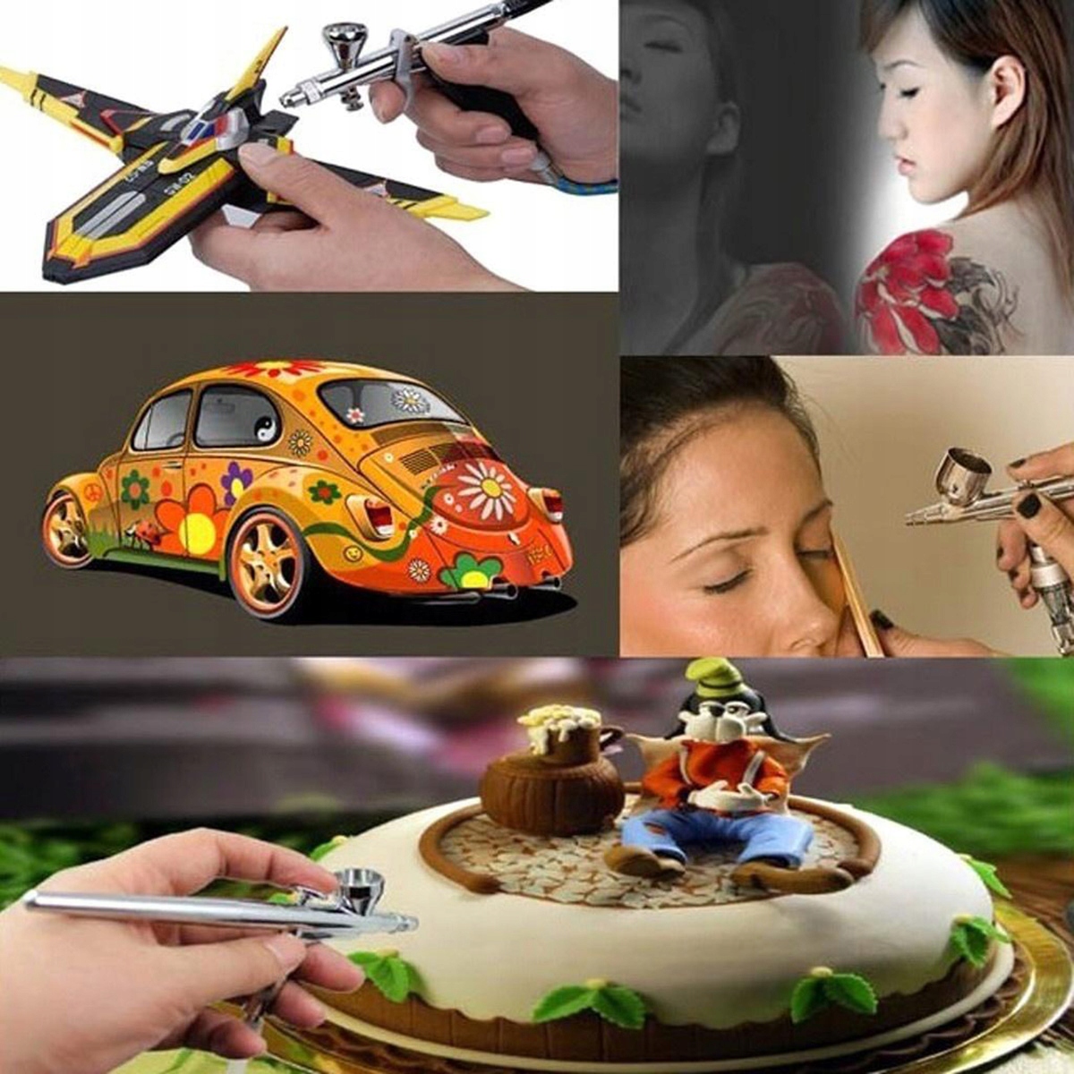 MINI AEROGRAF Z PRZENOŚNĄ SPRĘŻARKĄ. Kolor dominujący czarny