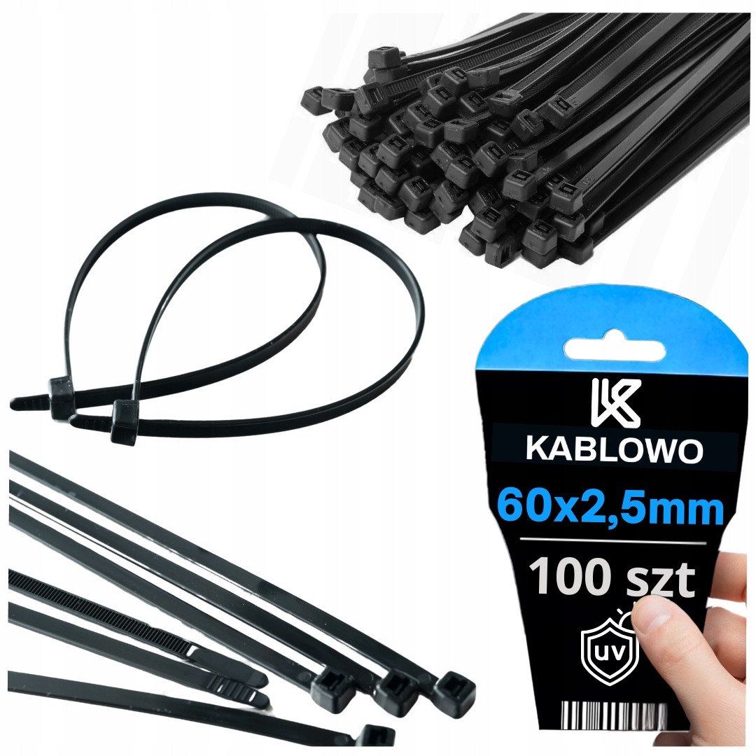 100X Trytytka Opaska Zaciskowa Kablowa Trytki Zip 2.5X60MM Czarna Kablowo