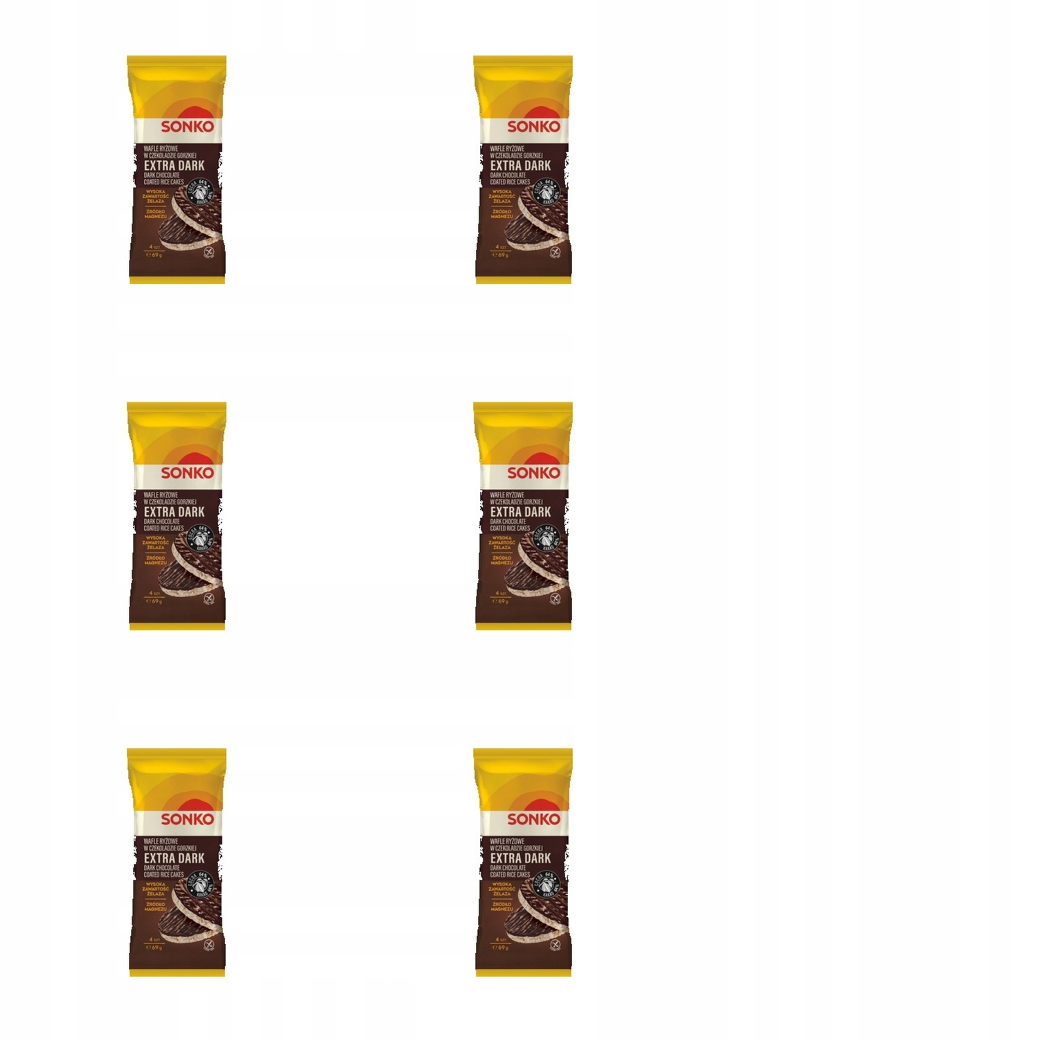 Levně 6 x 69 g Sonko rýžových oplatek v hořké čokoládě 64% extra dark Půl Kartonu