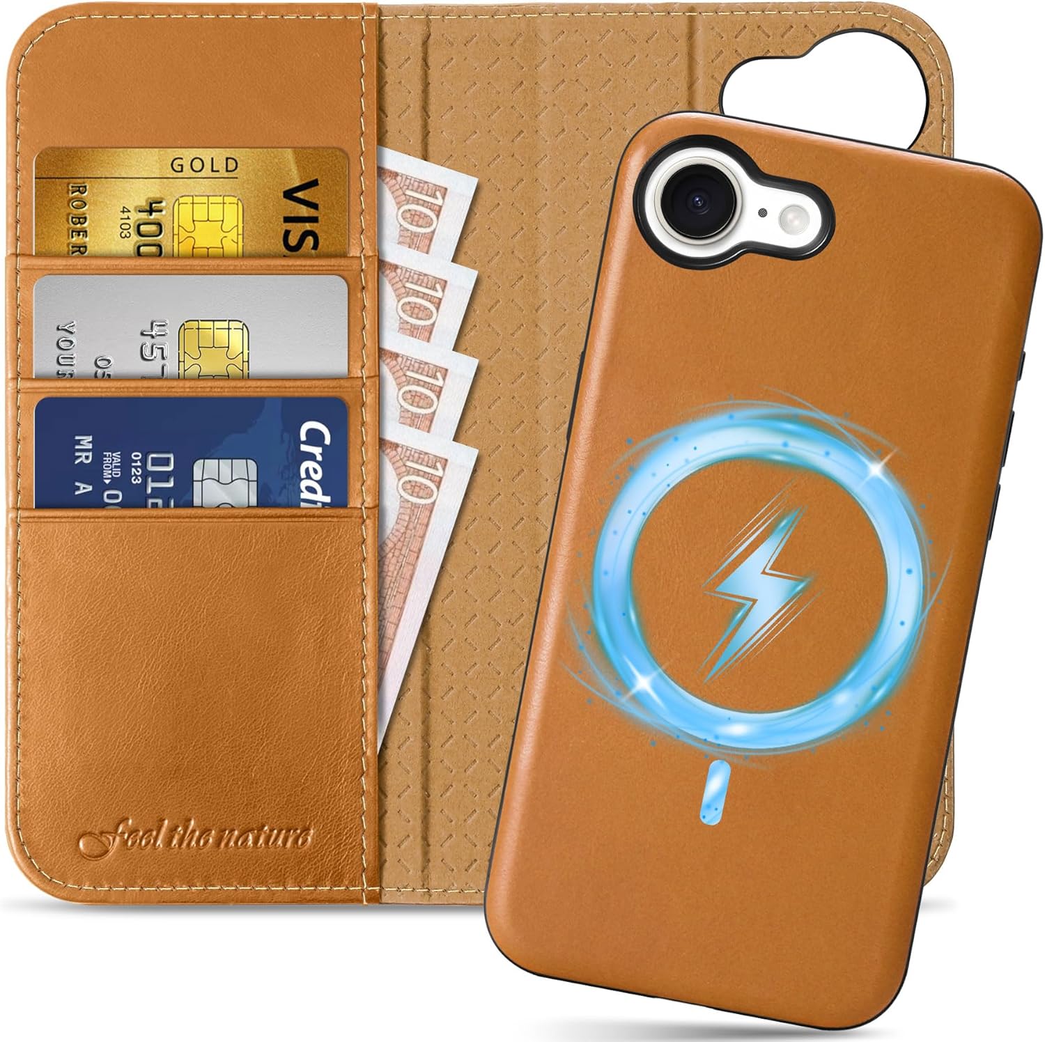 Flipové pouzdro 2v1 Zadní Kryt Magsafe kůže Shieldon pro Apple iPhone 16e hnědá