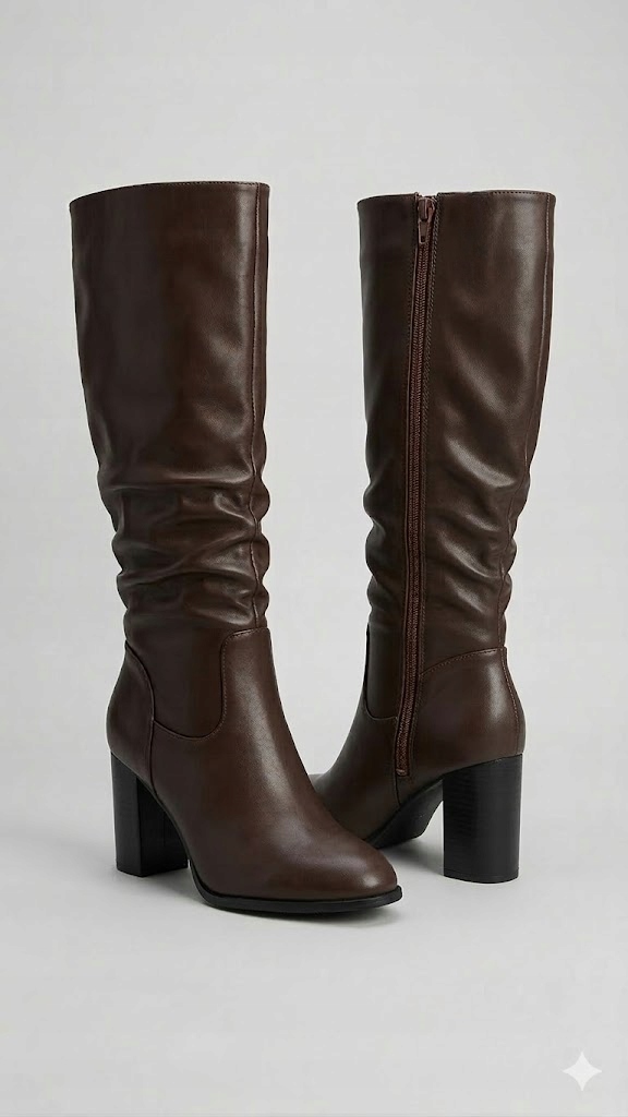 Dámské Klasické Kozačky Hnědé Barvy Ze Skaje S Řasením 39 6DA