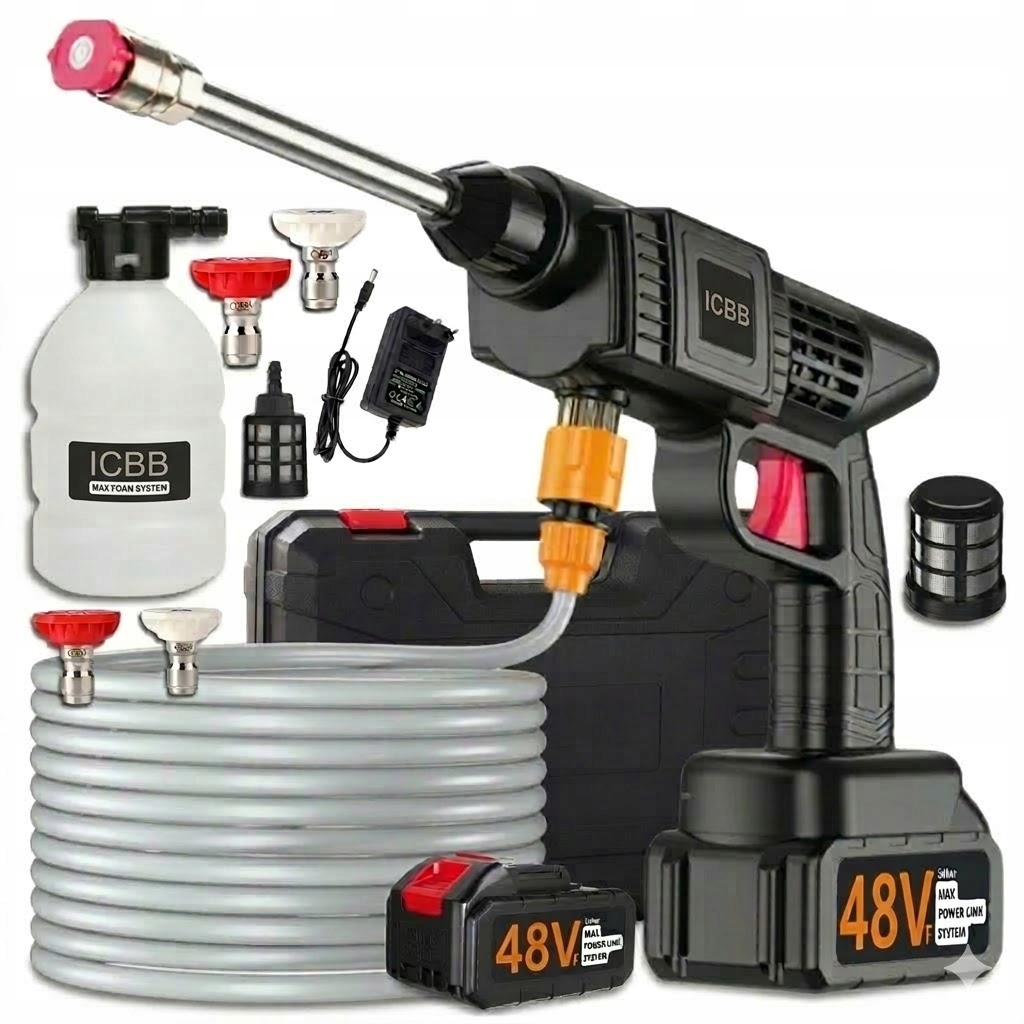 Mocna Myjka Ciśnieniowa Akumulatorowa 48V 2x Akumulator Pianownica Walizka