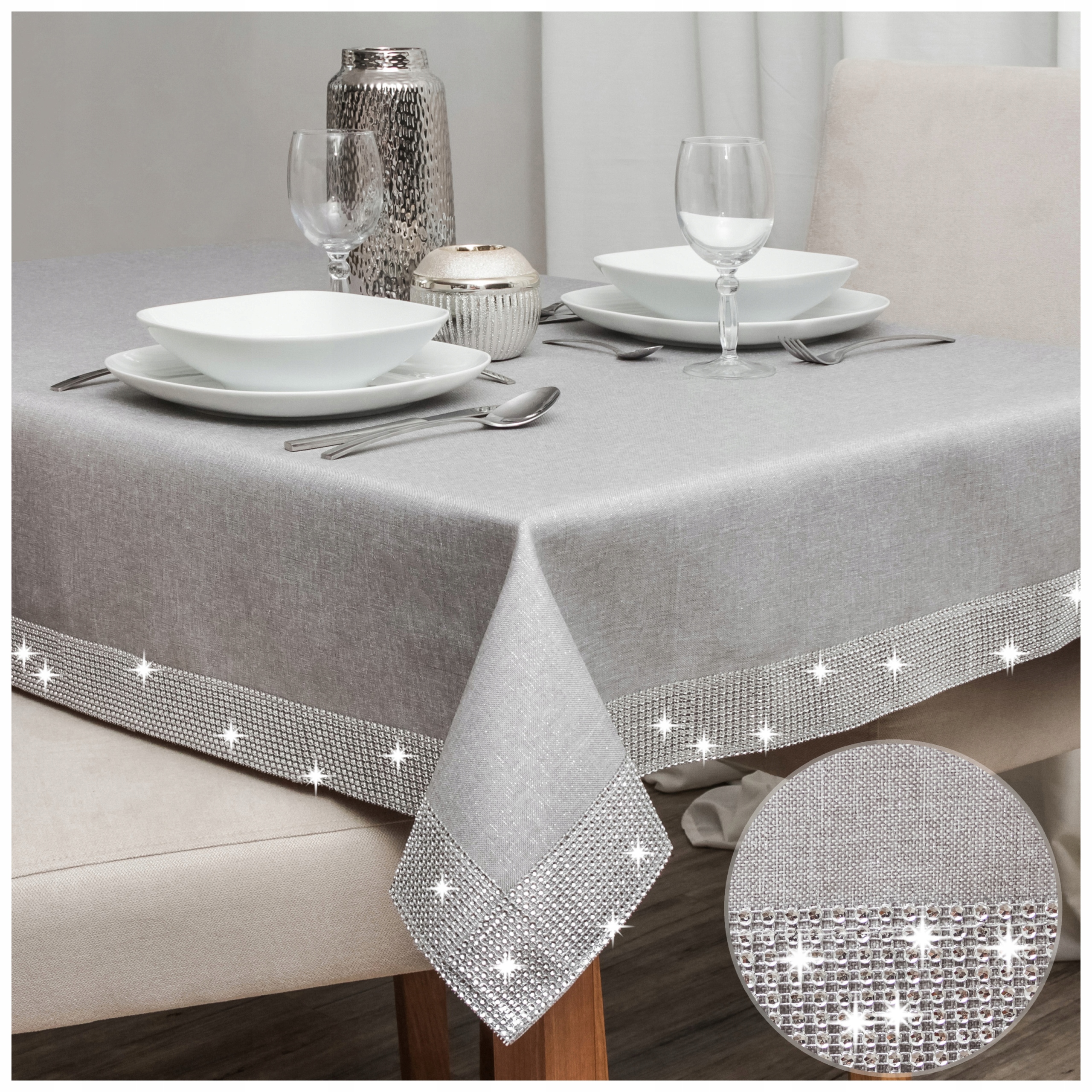 

Obrus Glamour w srebrne cyrkonie na Święta 150x260