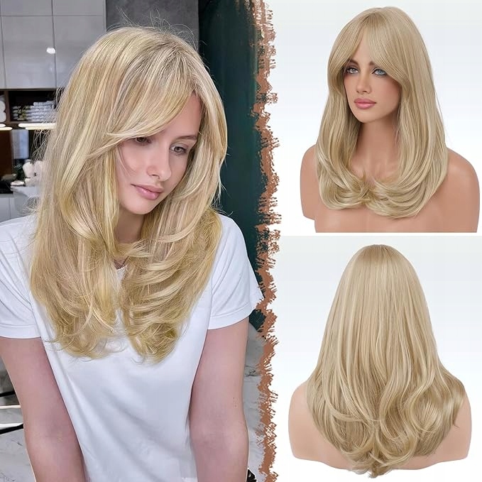 Feshfen Dámská dlouhá paruka s hřívou a přepážkou Blond 45 cm