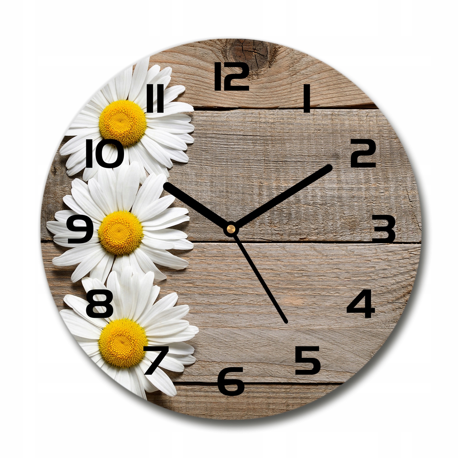 

Zegar szklany okrągły Stokrotki drewno fi 30 cm