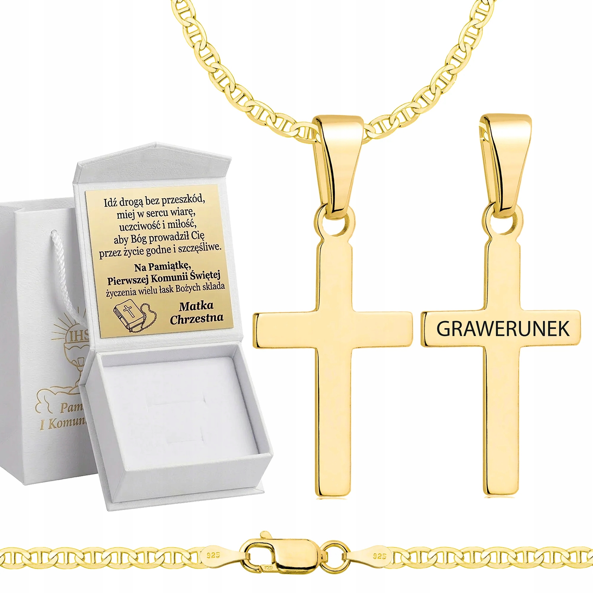 Řetízek Na Přijímání Zlatý S Křížkem Gravírováním Pr 925/ 585 2,6MM 45cm