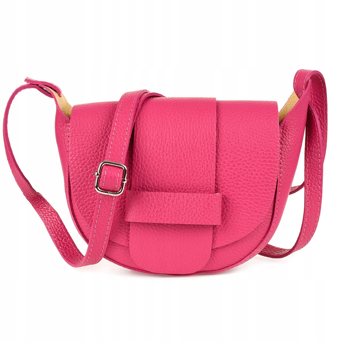 Fuchsiová kabelka přes rameno kožená, malá dámská kabelka z kůže, italská kabelka