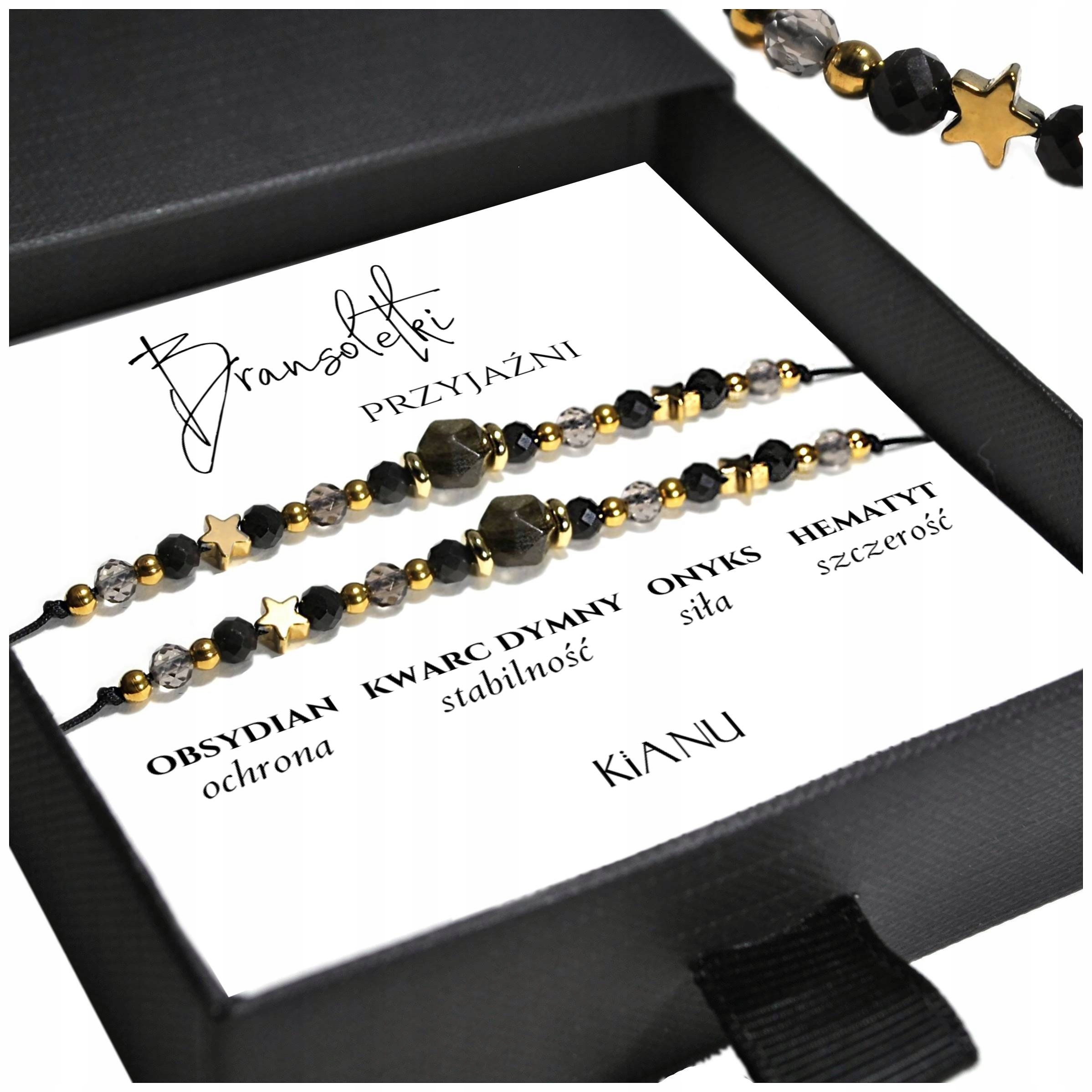 Náramky Přátelství z přírodních kamenů Obsidián Kouřový křemen Turmalín