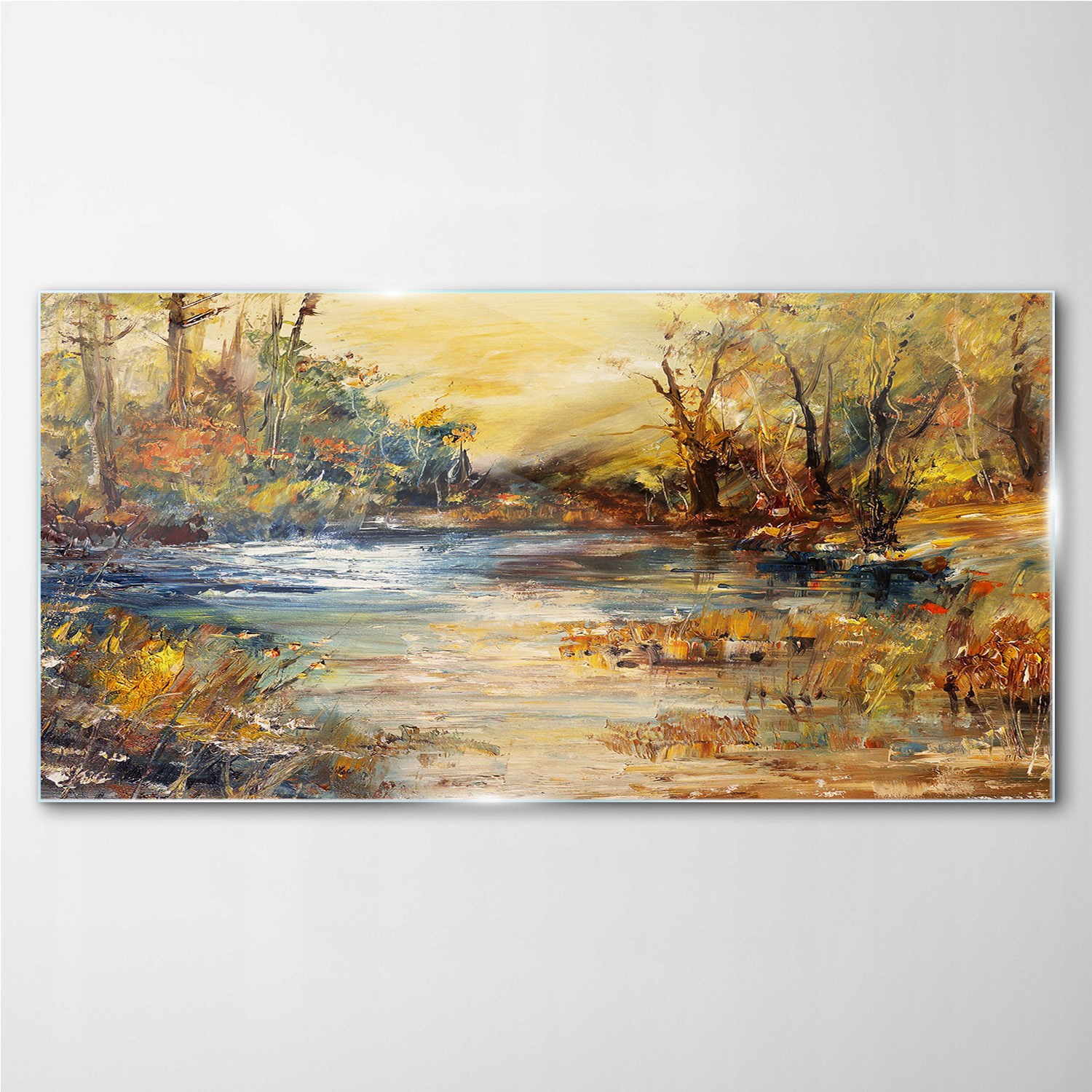 

Foto-obraz szklany do salonu Jezioro las 140x70 cm