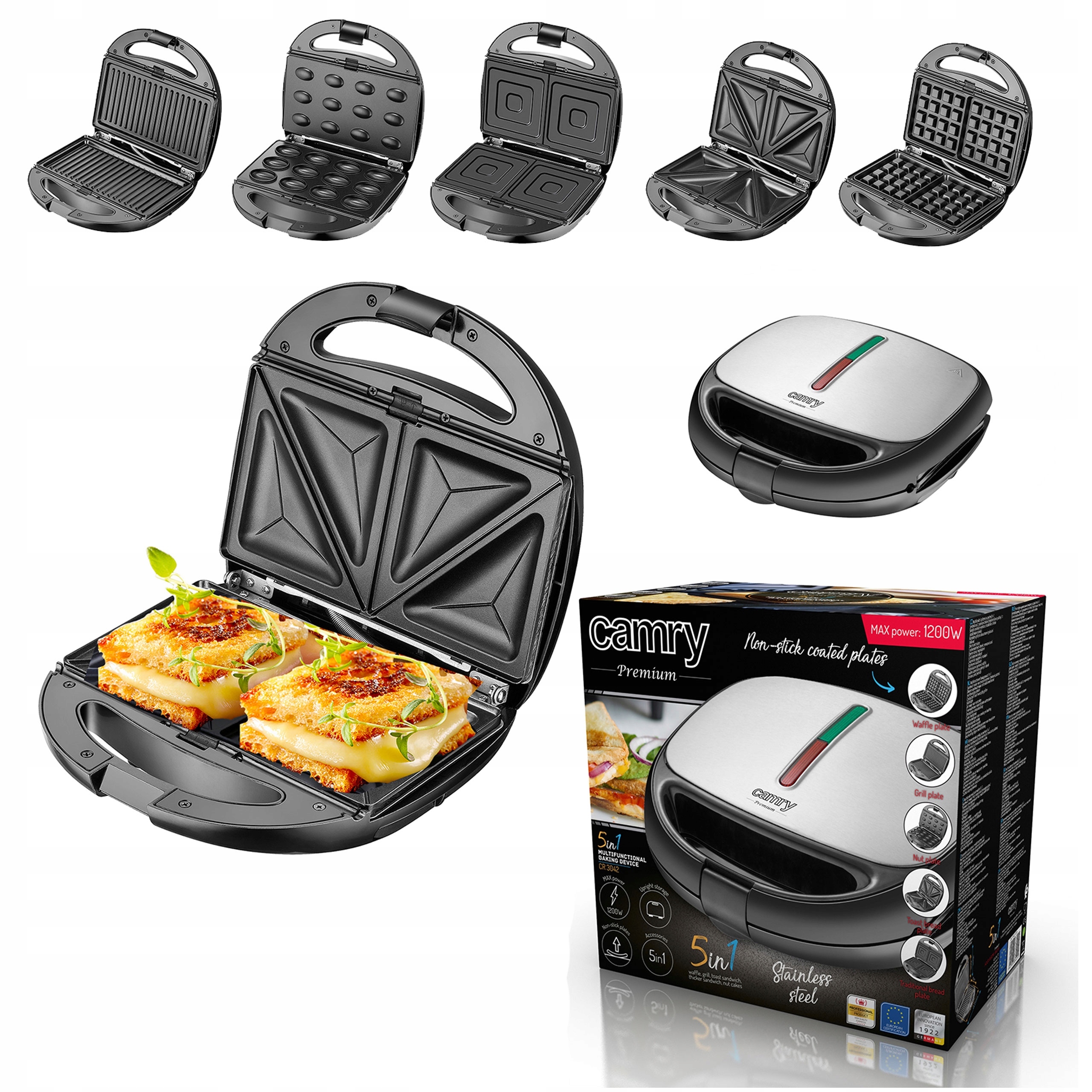 WYPIEKACZ do ORZESZKÓW OPIEKACZ SANDWICH GOFROWNICA GRILL 5w1 1200W