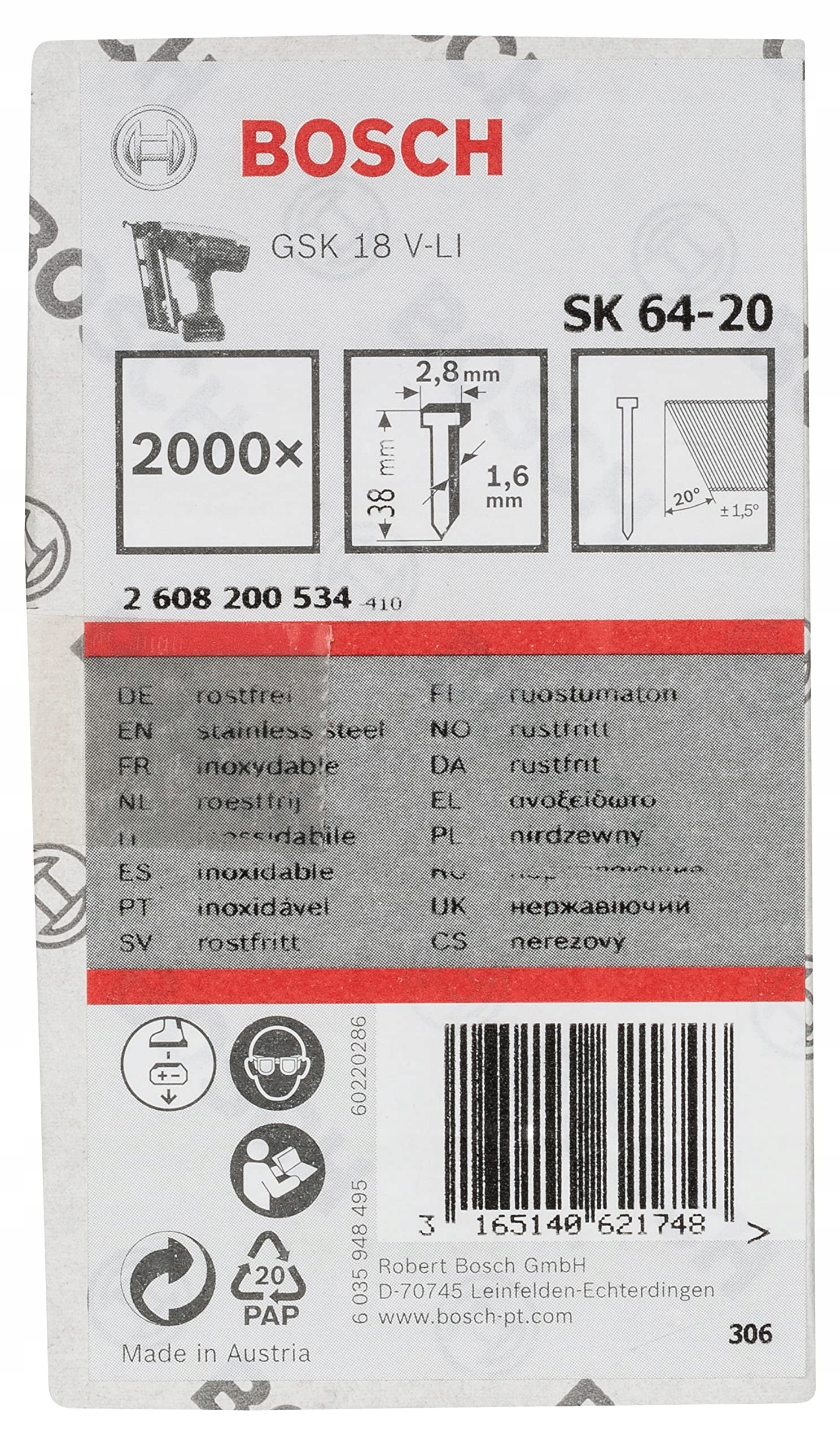 Bosch Professional 2000x tužka se zápustnou hlavou SK64 20NR