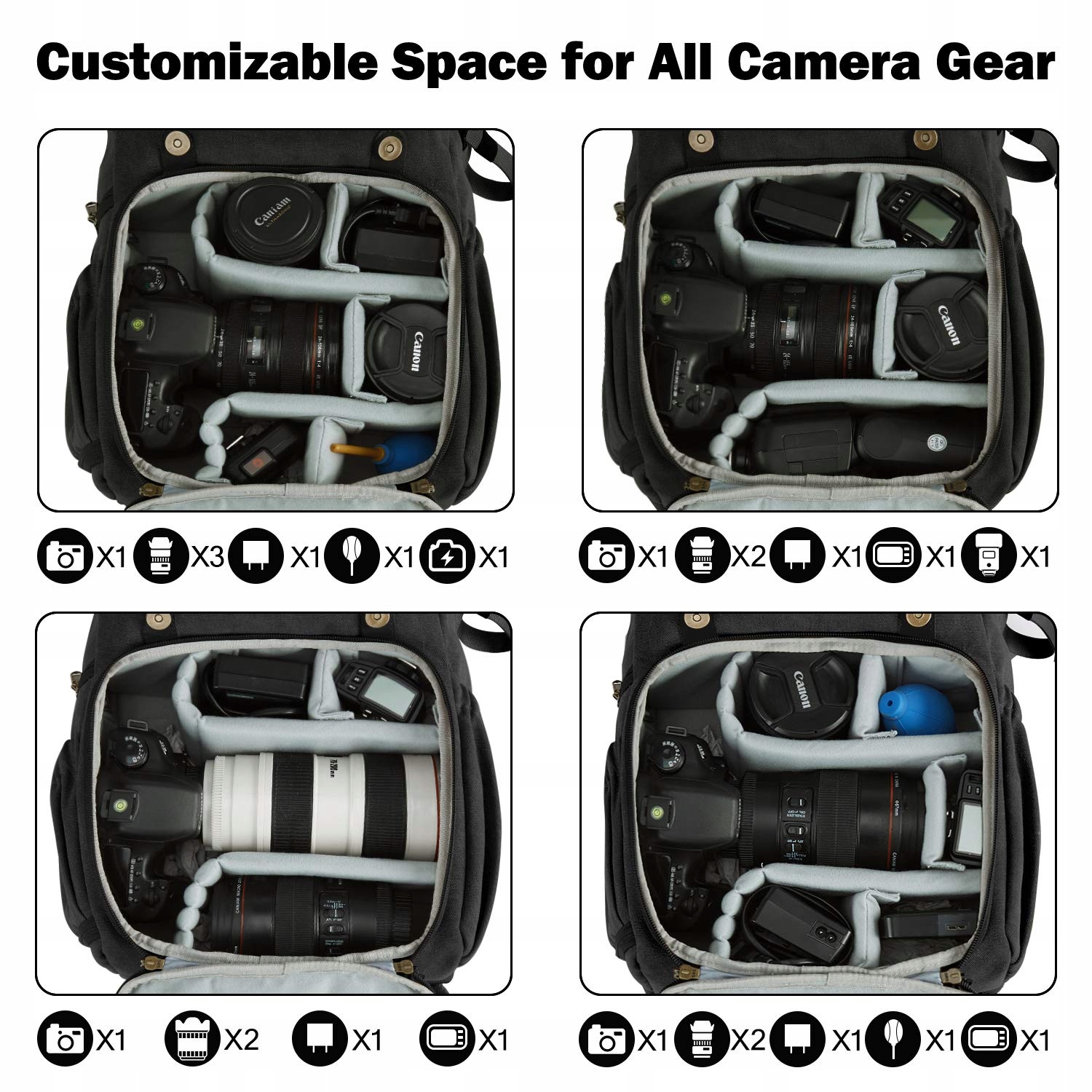 BAGSMART Plecak Na Aparat DSLR Wodoodporny Na Laptop 15 Cali Czarny — miniatura 3
