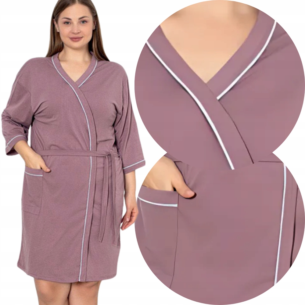 Szlafrok Damski Bawełniany Związany Plus Size Przed Kolana Podomka 3XL