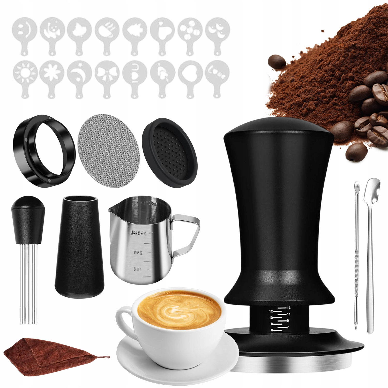 Levně Tamper Šlehač Na Kávu 51 MM Sada 25 Kusů Džbánek 350 ML Na Espresso Latte