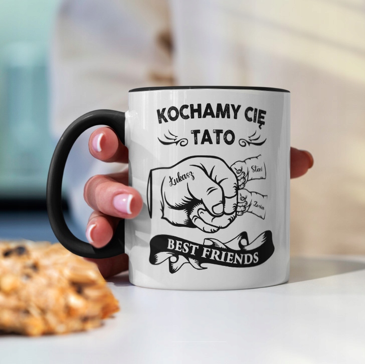 KUBEK DLA TATY Z OKAZJI DNIA OJCA PREZENT TATA IMIĘ + IMIONA DZIECI MODNY Stan opakowania oryginalne