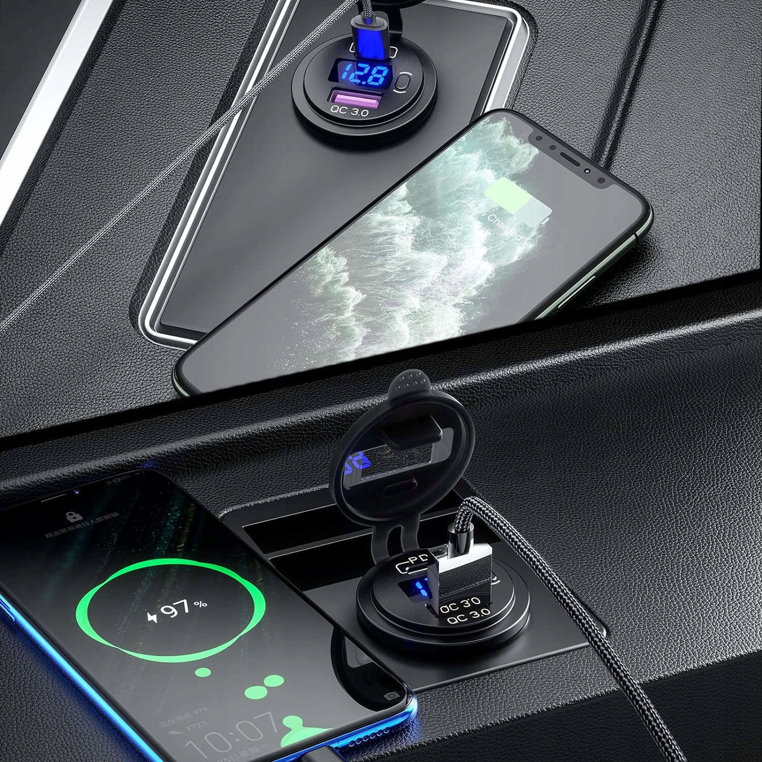 Ładowarka samochodowa USB QC 3.0 USB-C C PD gniazdo zapalniczki Woltomierz Producent inny