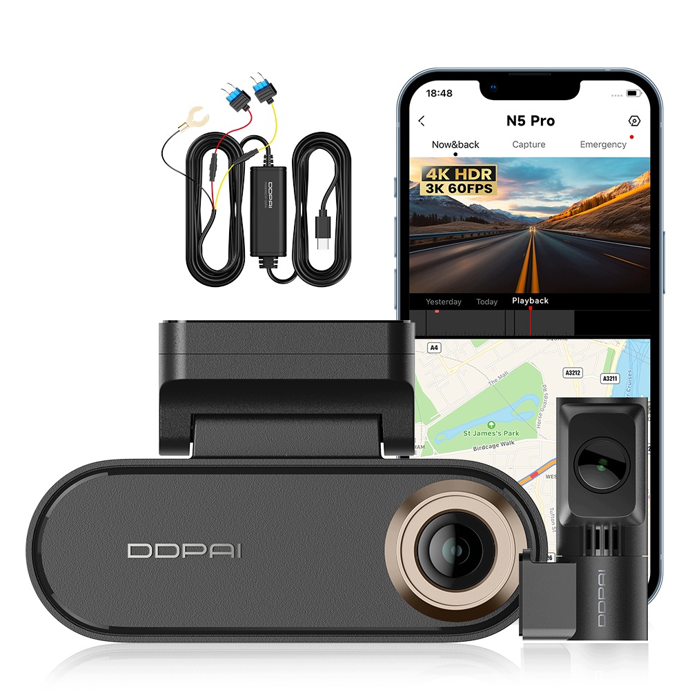 Automobilová Kamera Ddpai Videorekordér N5 Pro 4K Hdr+ Zadní Hardwire Kit