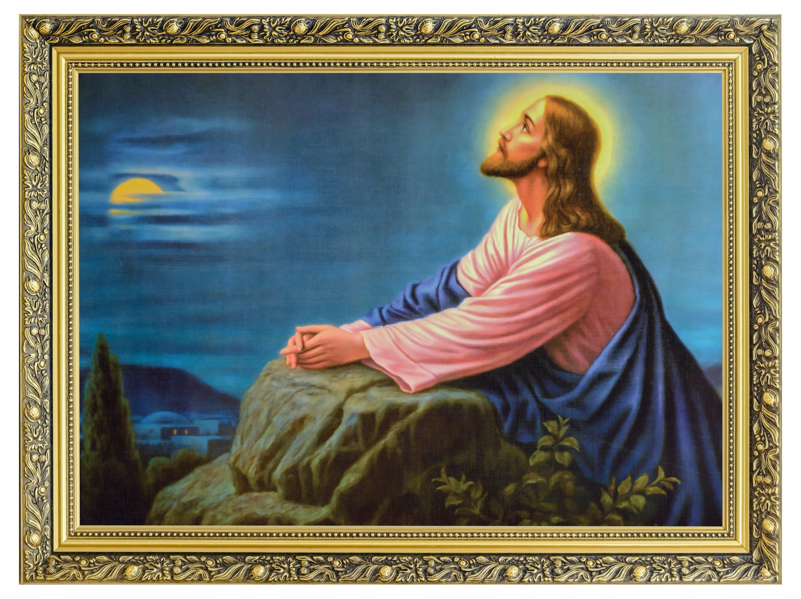 Ježíš Kristus V Ogrójci Obraz Na Plátně Zlatý Zdobený Rám 60x80