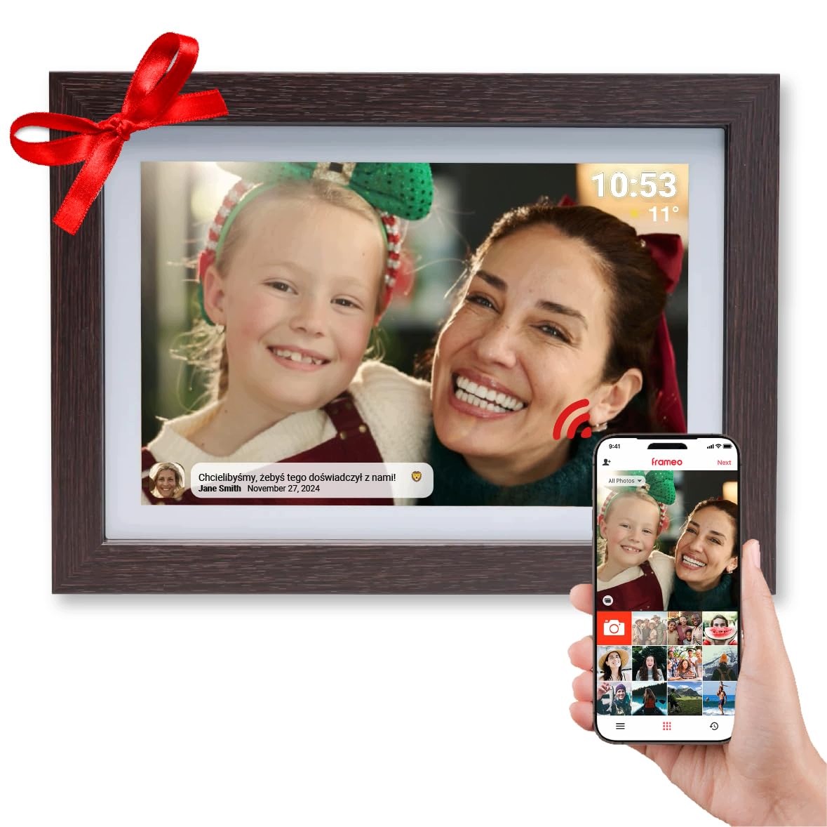 Rámeček Digitální Wifi 10,1 Palce 1280X800 Ips Dotykový 16GB Frameo Dřevo