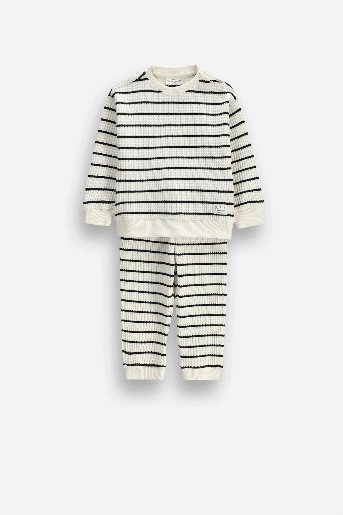 Komplet Niemowlęcy Bluza Spodnie Bawełna Ecru Paski 068 Coccodrillo ZC6