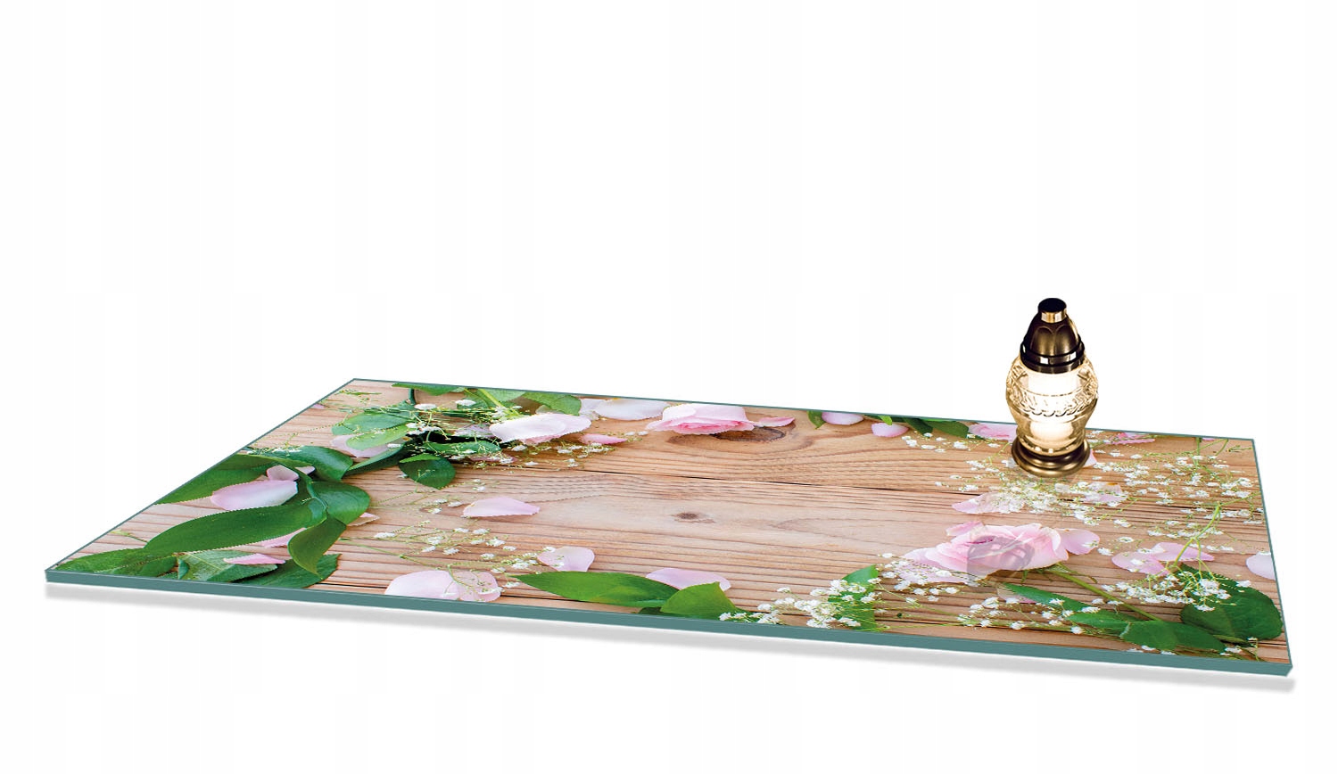 Podstavec pod Hřbitovní Svíčka Tvrzené sklo na Pomník Hřbitov vzor Věnec 90x52cm